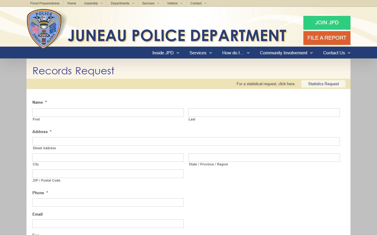 Juneau Alaska criminal history police records request form