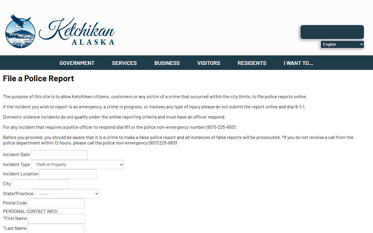 Ketchikan Alaska criminal history file police report online