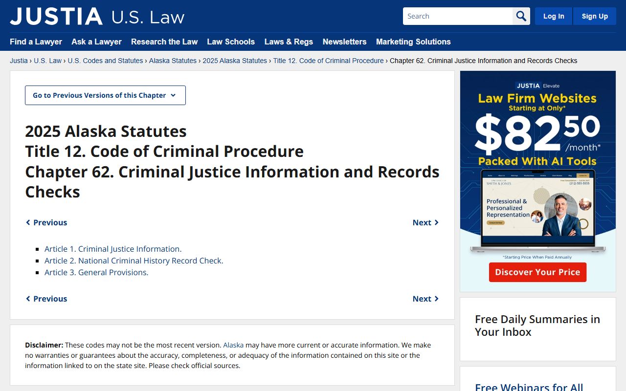Alaska statutes criminal justice chapter 62 screenshot
